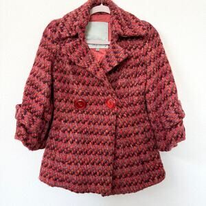 Beth Bowley Wool Mohair Alpaca Tweed Peacoat Burgundy Pink Vintage USA Size 6